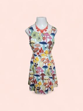 LA Soul Mushroom Print Dress | Cottagecore A-Line Sleeveless Multicolor